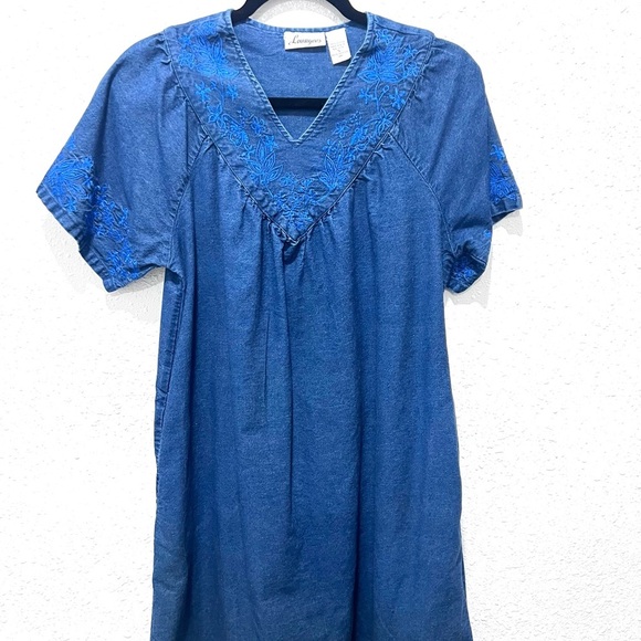 LOUNGEES Blue Dress with embroidered accents Small - Picture 3 of 8